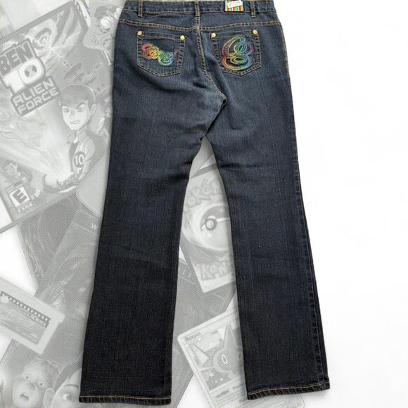 Y2K Coogi Black & Gold Straight Leg Denim Jeans W/ Rainbow Graphic Embroidery - Picture 2 of 6